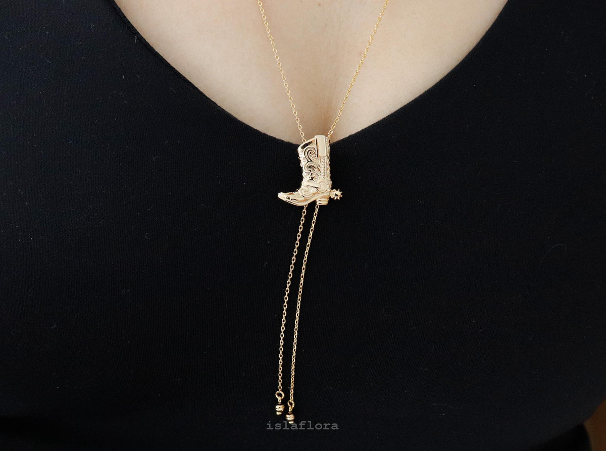 Isla Flora Adjustable Cowgirl Boot Bolo Necklace