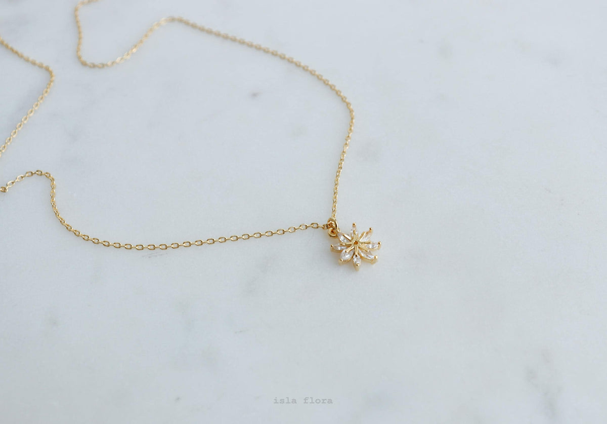 Isla Flora Marquise Crystal Flower Pendant Necklace Gold Filled