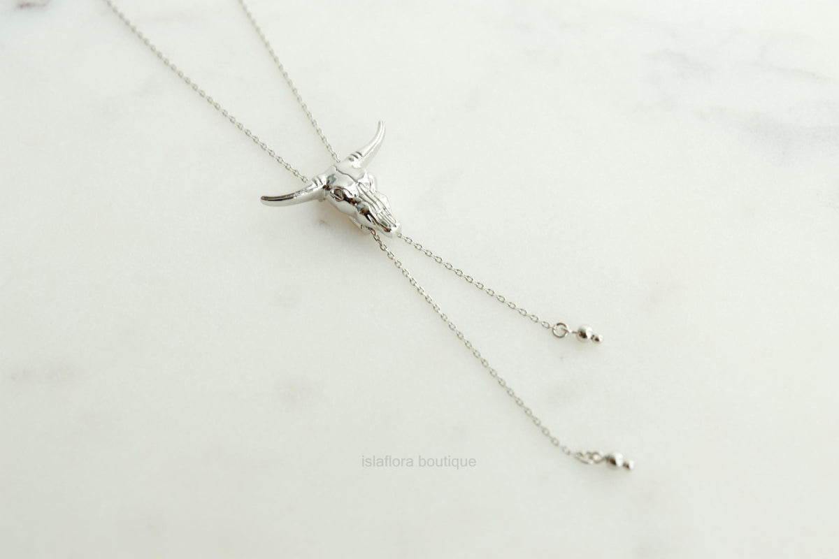 Islaflora Bull Head Bolo Long Chain Necklace, Cowgirl Aesthetic, Cowboy Gold Silver Western Rodeo, Boots, Country, Minimal Jewelry bridesmaid Her Gift
