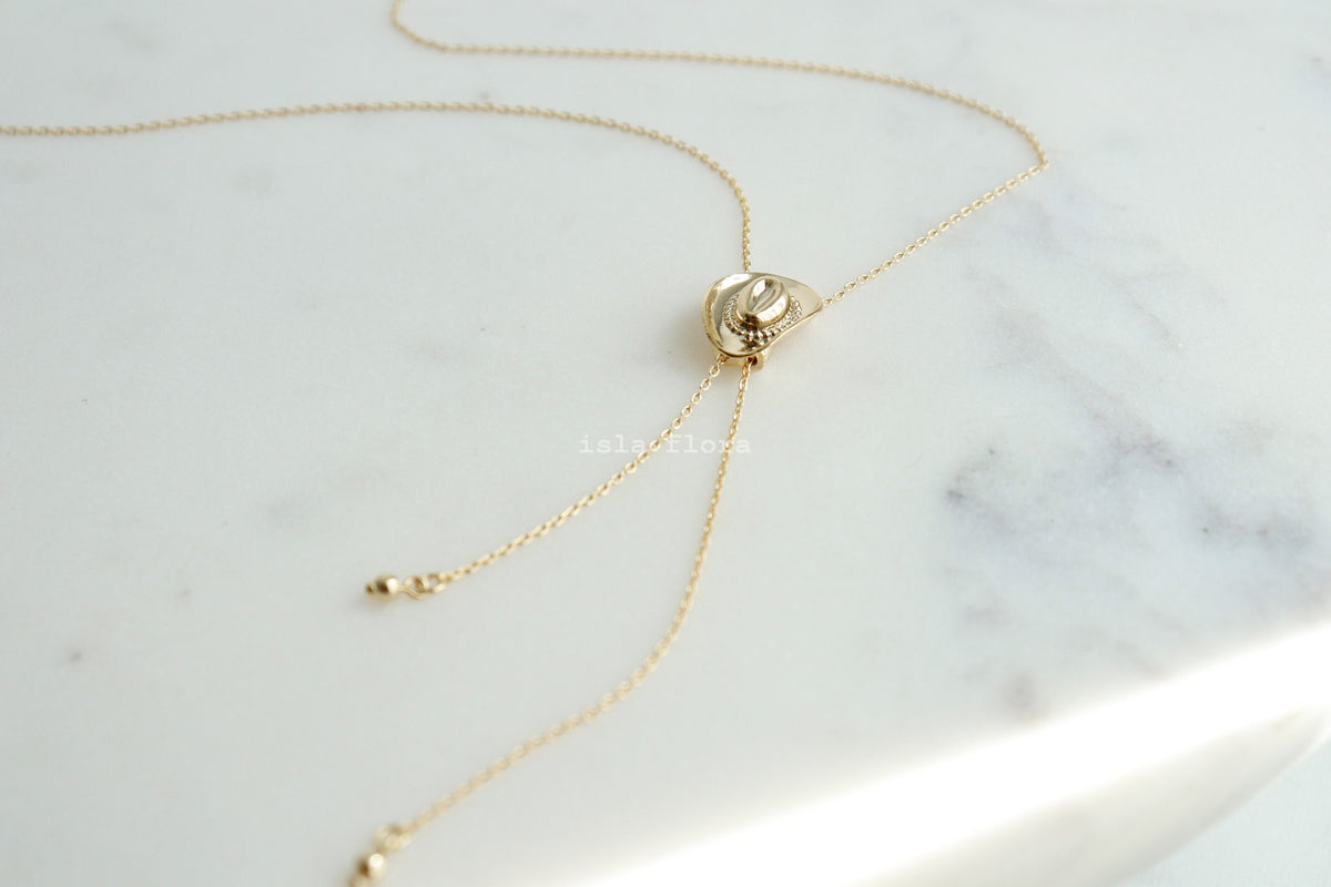 Isla Flora Dainty Hat Pendant Bolo Necklace
