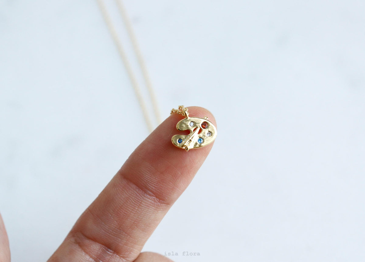 Isla Flora Dainty Palette and Brush Charm Necklace