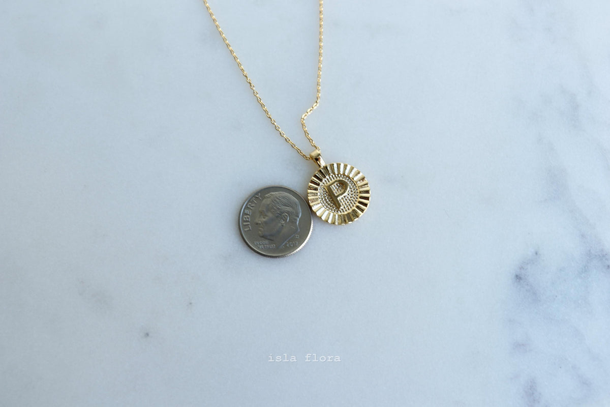 Letter P Fluted Medallion Coin Necklace