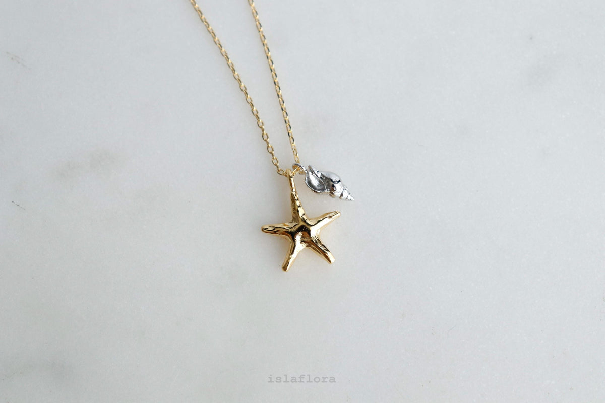 Two Tone Starfish and Conch Necklace