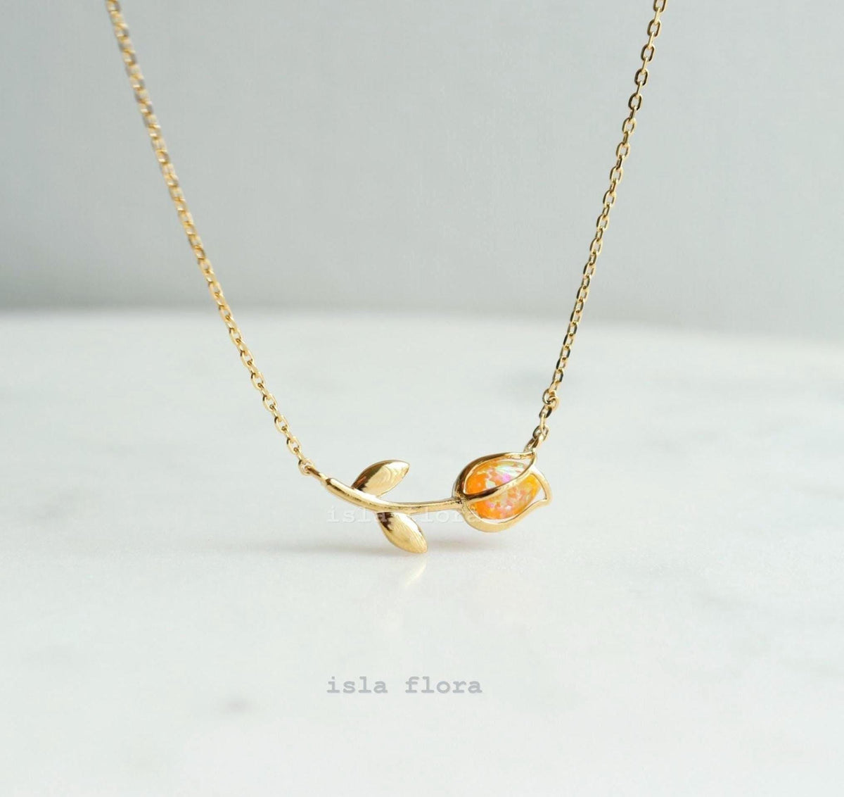 Vibrant Orange Opal Tulip Necklace