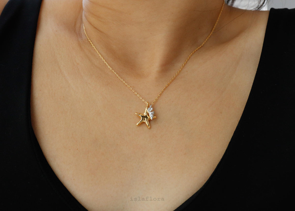 Two Tone Starfish and Conch Necklace