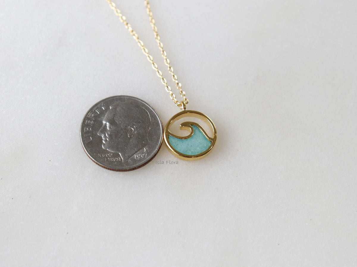 Isla Flora Aqua Wave Coin Pendant Necklace with Chrysoprase Stone
