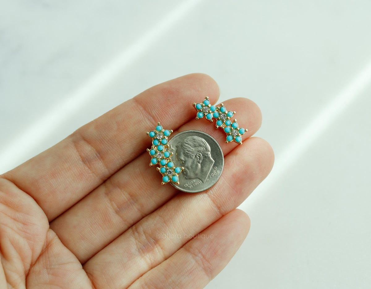 Turquoise Color Flower Curve Studs