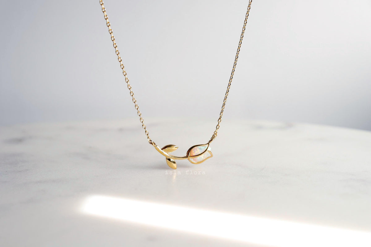 Isla Flora Dainty Encased Opal Tulip Necklace