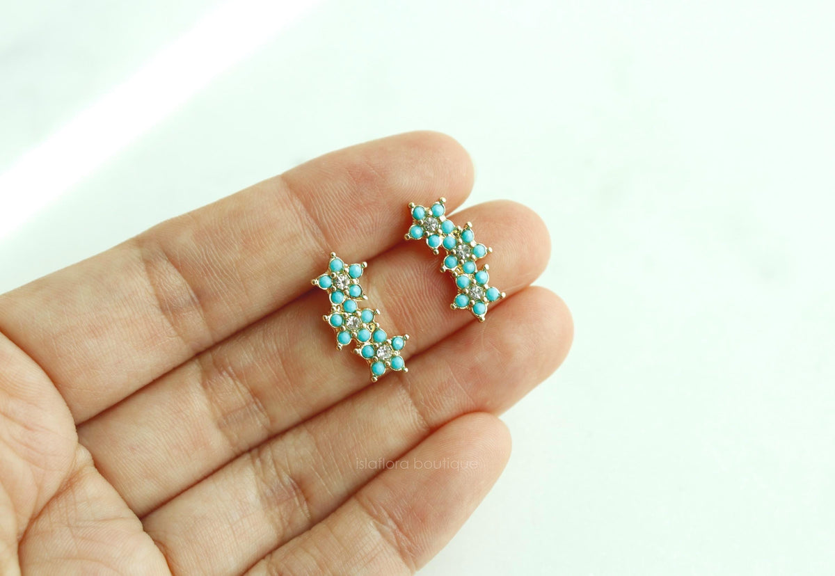 Turquoise Color Flower Curve Studs