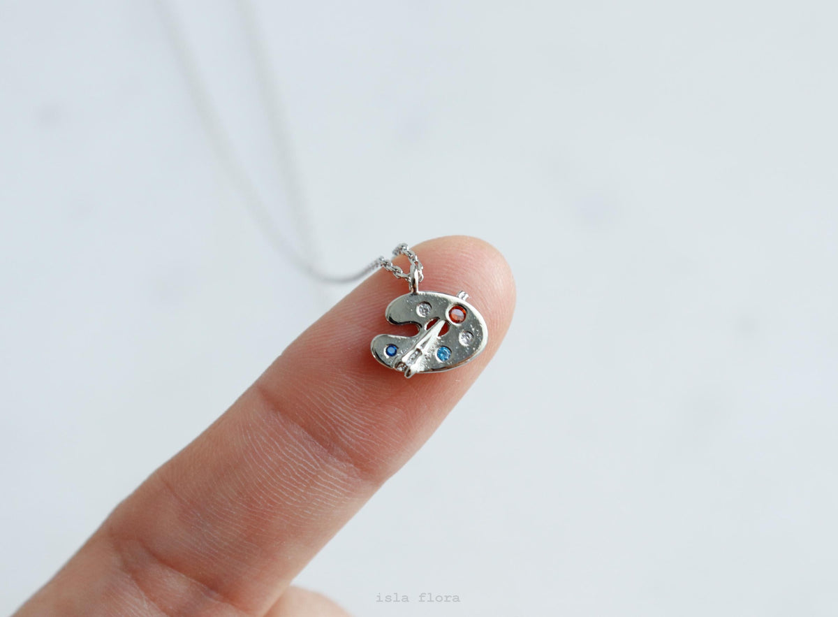 Isla Flora Dainty Palette and Brush Charm Necklace