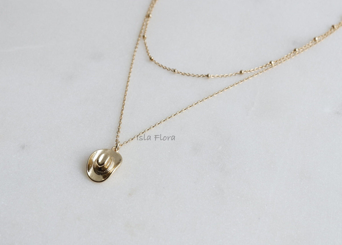 Dainty Hat Pendant Layered Chain Necklace