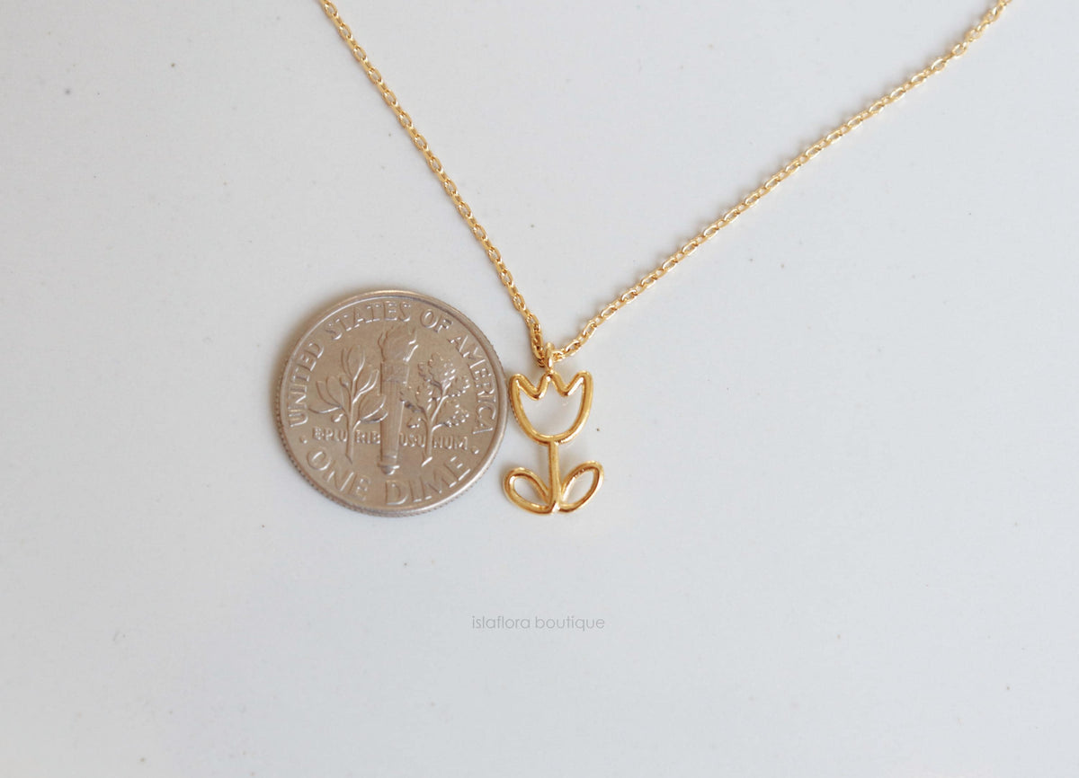 Isla Flora Dainty Tulip Wire Outline Necklace
