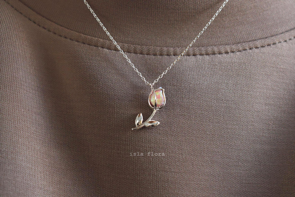 Isla Flora Standing Encased Opal Tulip Necklace