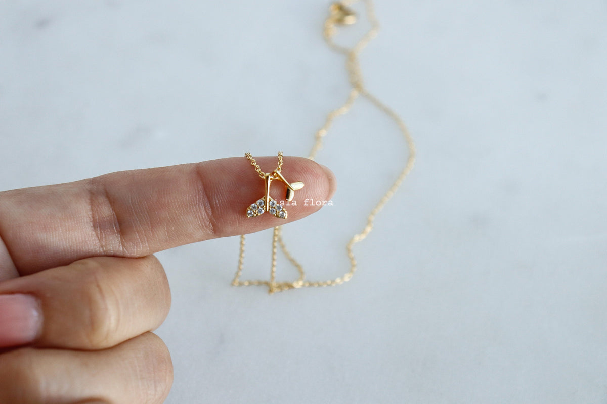 Isla Flora Double Crystal Whale Tail Necklace
