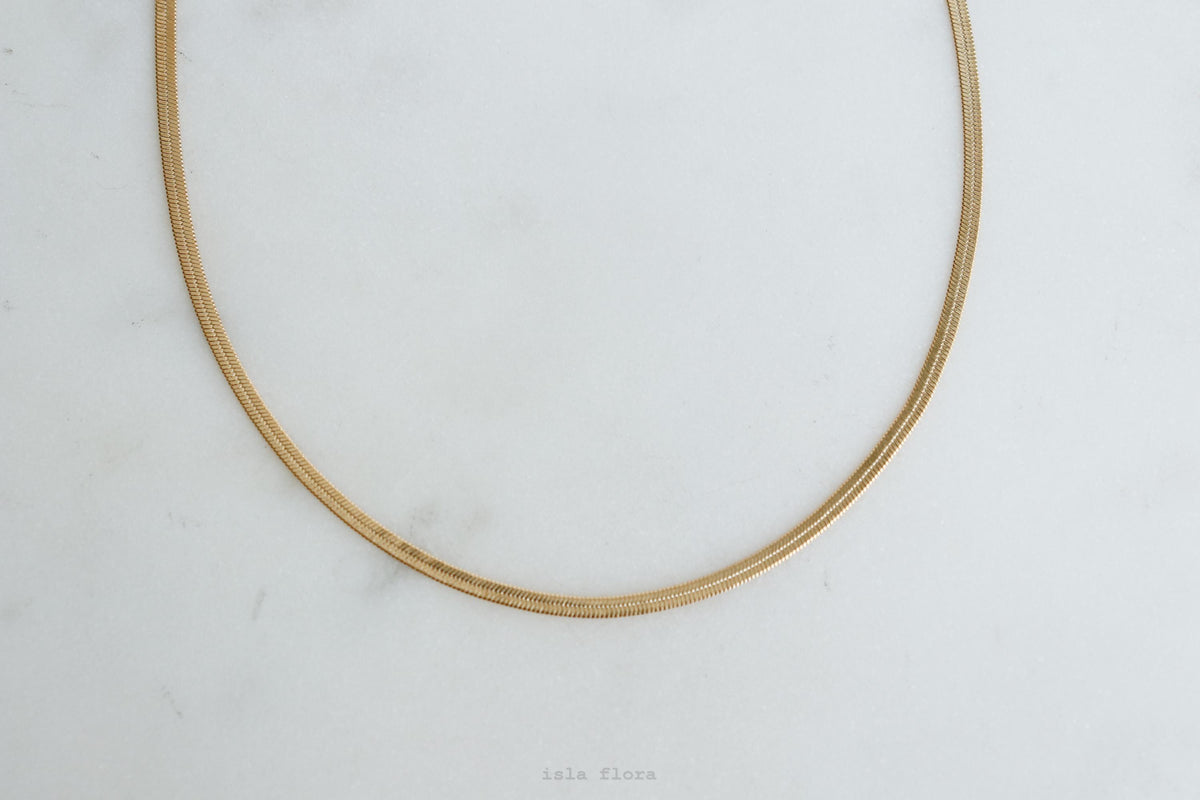 Isla Flora Gold Filled Thin Herringbone Chain Necklace