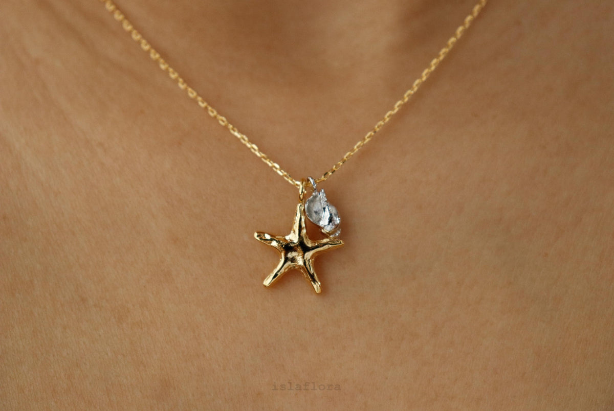 Two Tone Starfish and Conch Necklace
