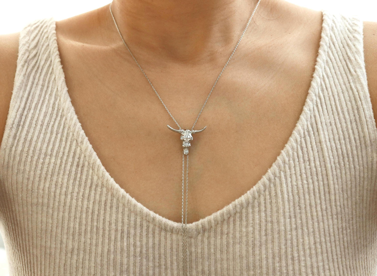 Islaflora Bull Head Bolo Long Chain Necklace, Cowgirl Aesthetic, Cowboy Gold Silver Western Rodeo, Boots, Country, Minimal Jewelry bridesmaid Her Gift