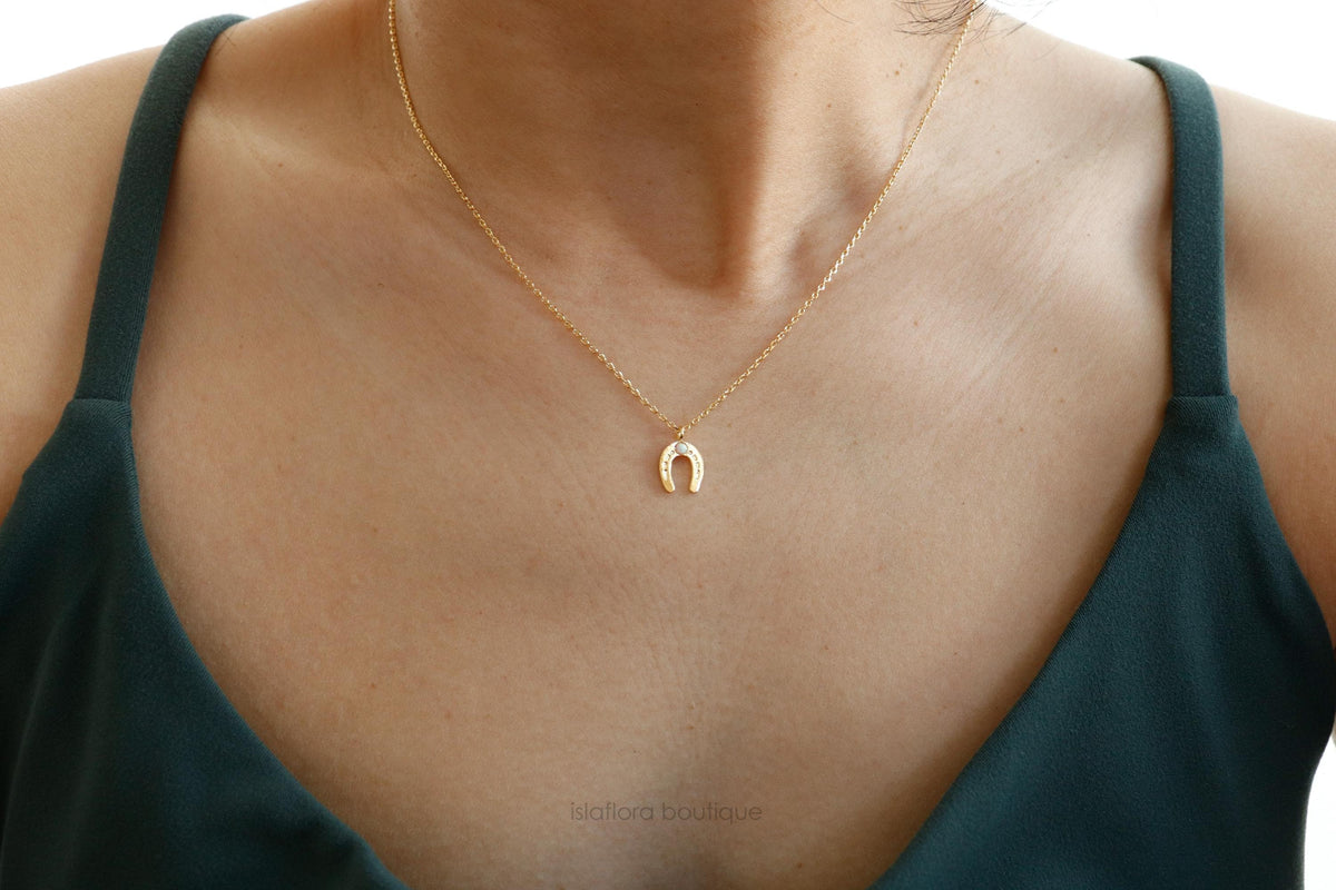 Isla Flora Opal Point Horseshoe Pendant Necklace