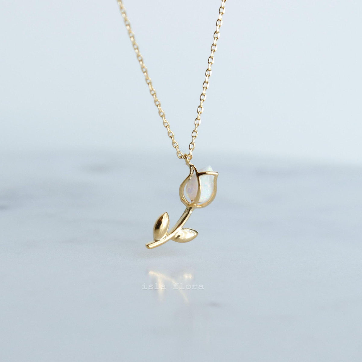 Isla Flora Standing Encased Opal Tulip Necklace
