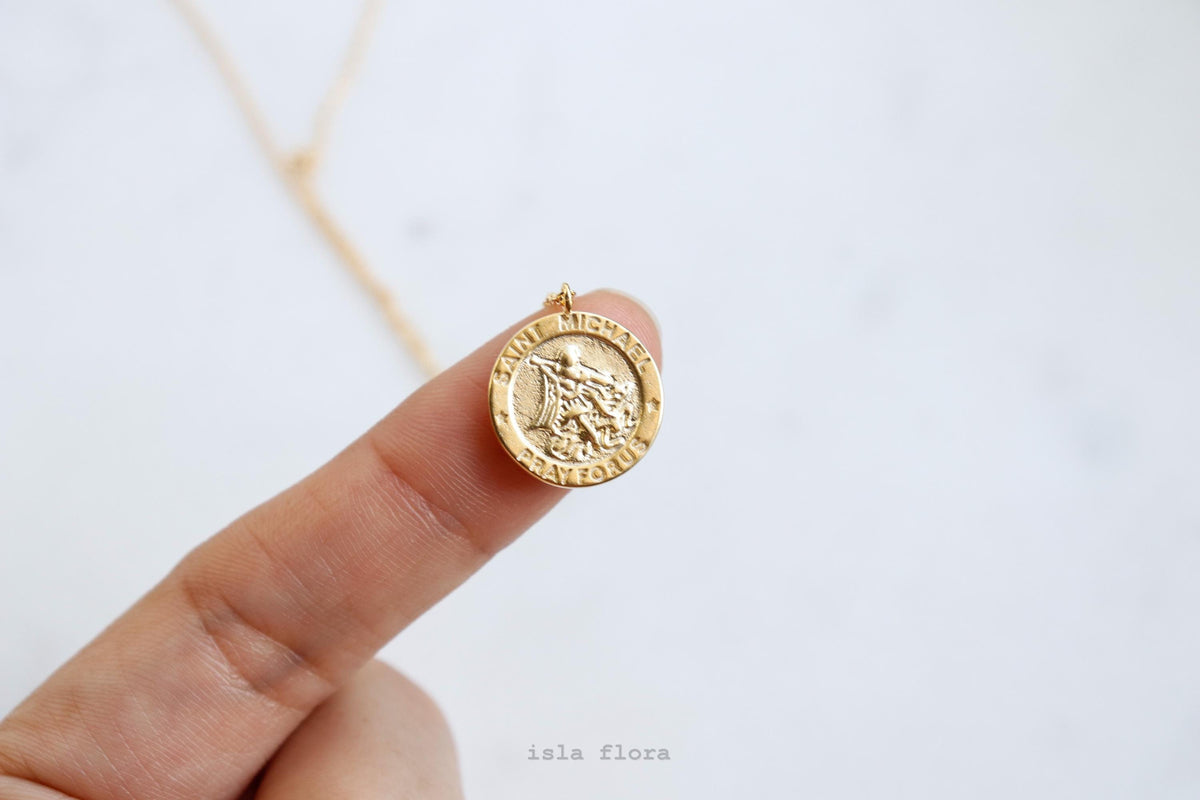 Isla Flora Saint Michael Coin Pendant Necklace