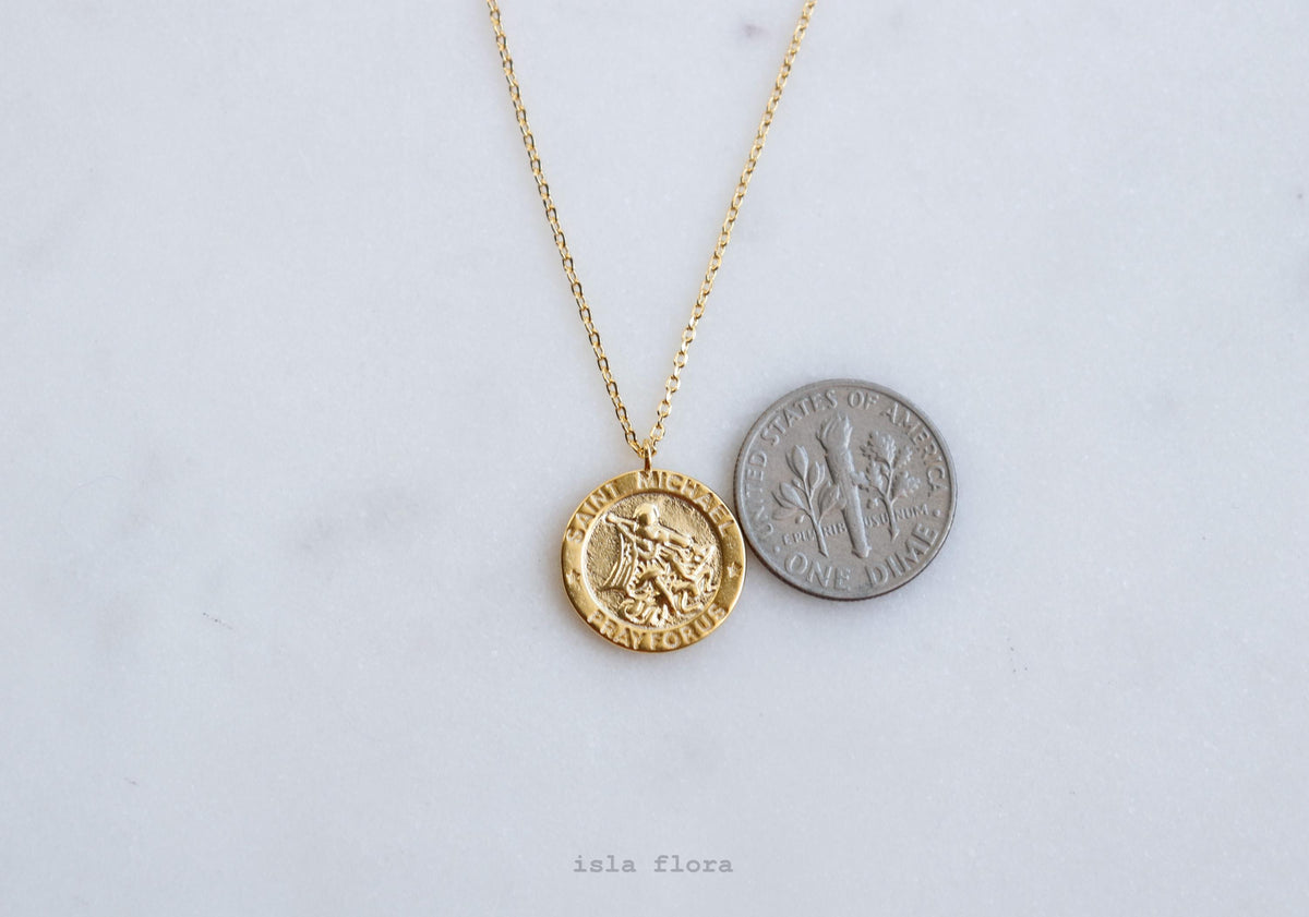 Isla Flora Saint Michael Coin Pendant Necklace
