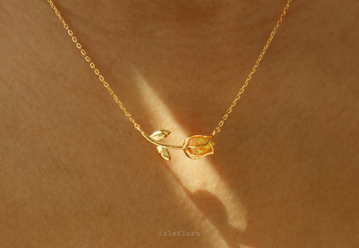 Vibrant Orange Opal Tulip Necklace