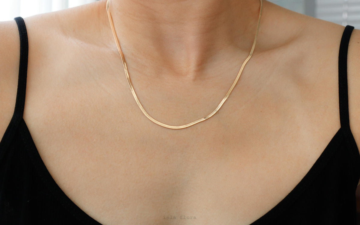 Isla Flora Gold Filled Thin Herringbone Chain Necklace