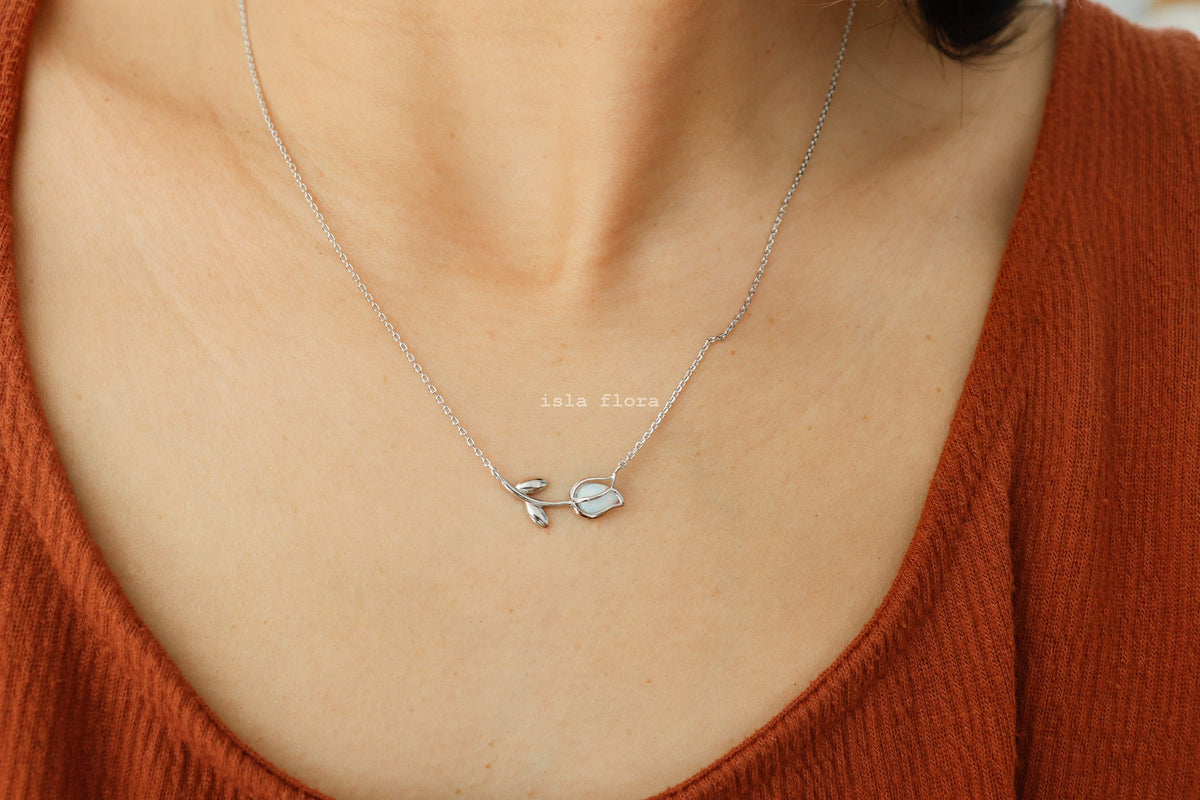 Isla Flora Dainty Encased Opal Tulip Necklace