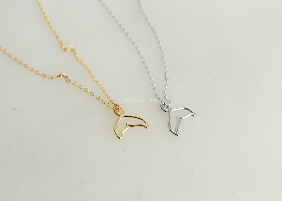Isla Flora Dainty Whale Tail Outline Necklace