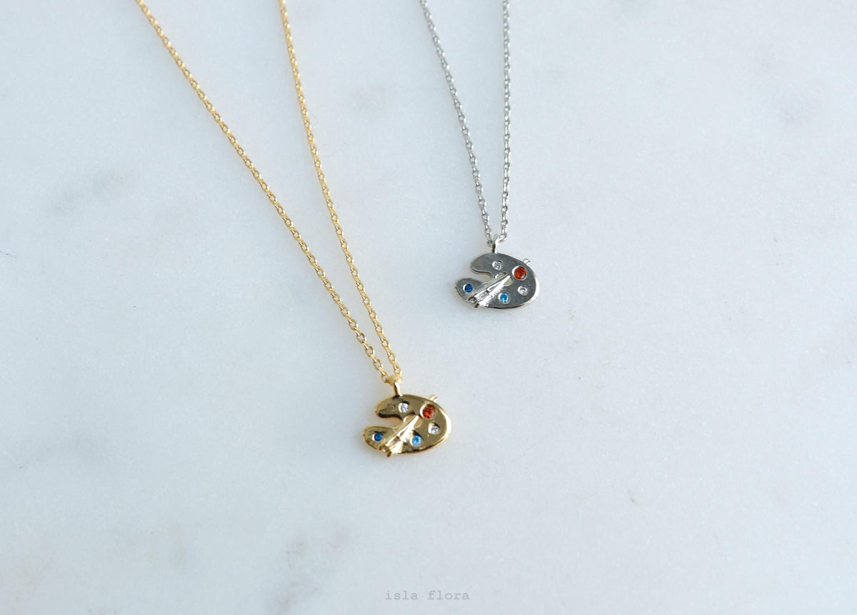 Isla Flora Dainty Palette and Brush Charm Necklace