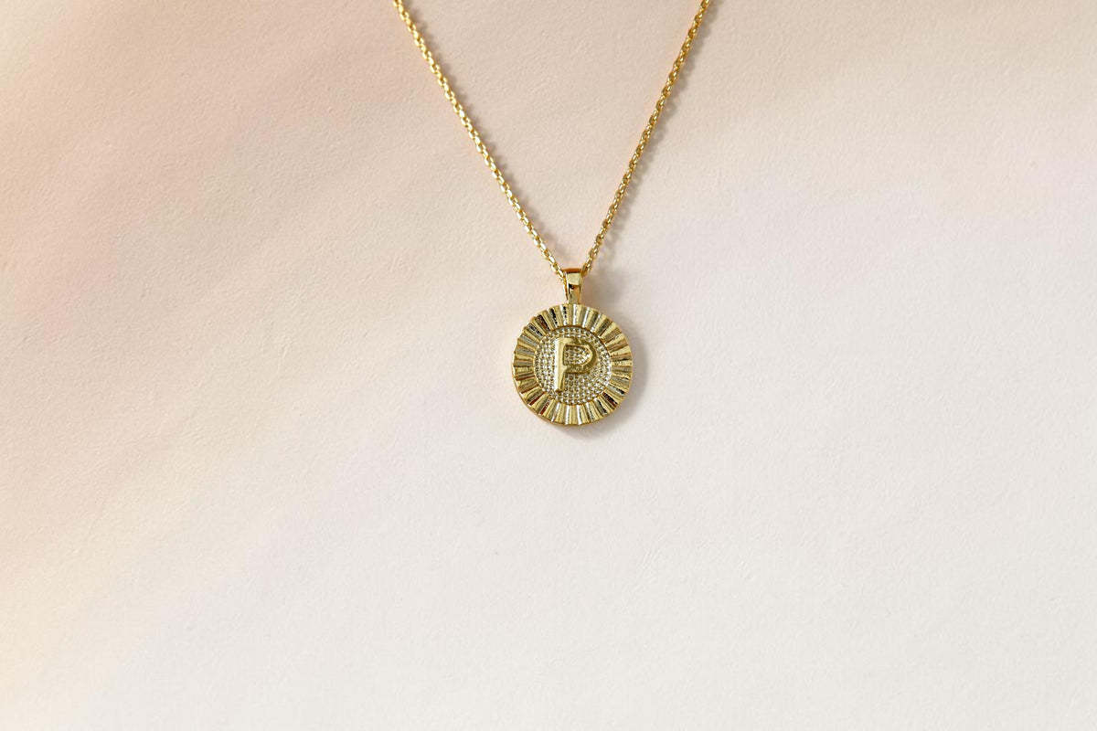 Letter P Fluted Medallion Coin Necklace